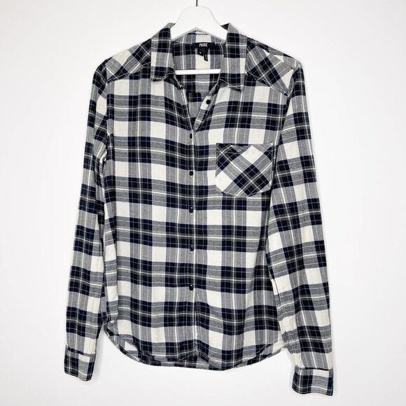 PAIGE Cream & Blue Plaid Button-Down Shirt Versatile Casual & Workwear Essential - Picture 1 of 9